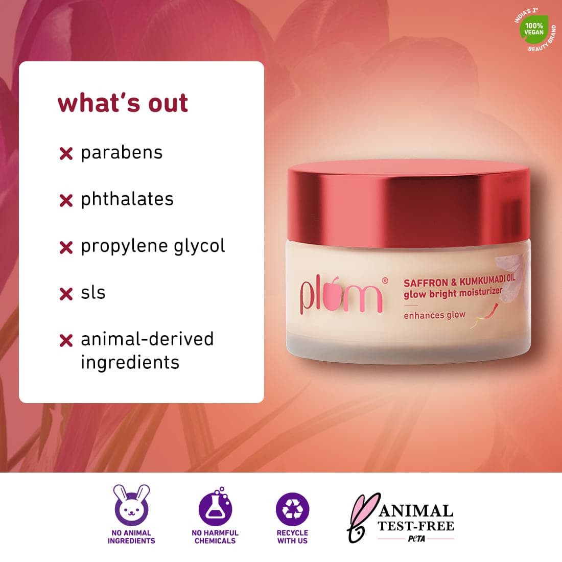 Plum Saffron & Kumkumadi Oil Glow Bright Moisturizer with SPF 35 | Enhances Glow | Brightens Skin, 50g Buy at Indicrest Image 5