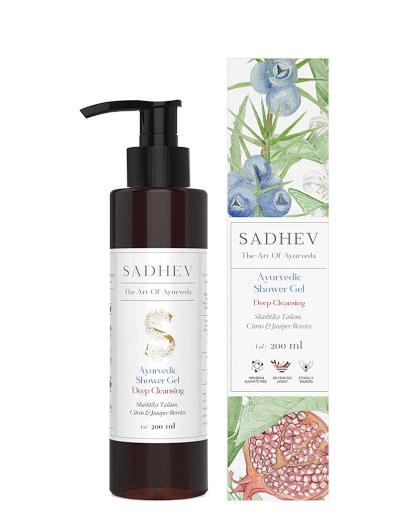 SADHEV Ayurvedic Shashtika Tailam, Citrus & Juniper Berries Deep Cleansing Shower Gel, 200ml
