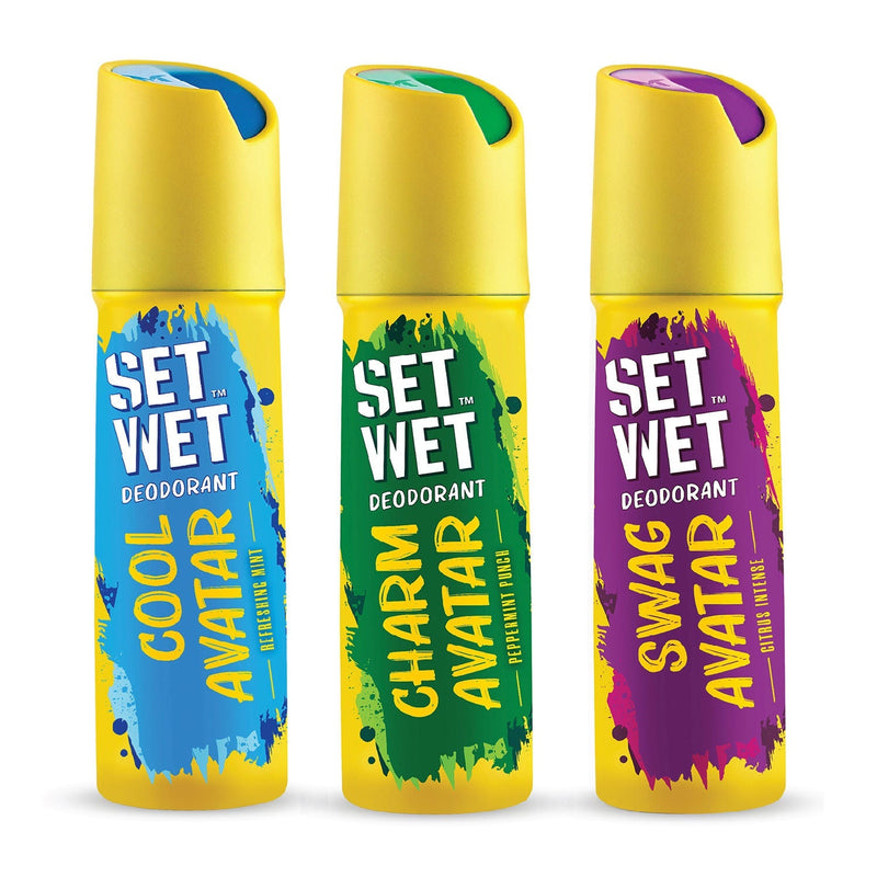 Set Wet Cool, Charm and Swag Avatar Deodorant Spray Perfume 150ml Each (Pack of 3) Buy at Indicrest