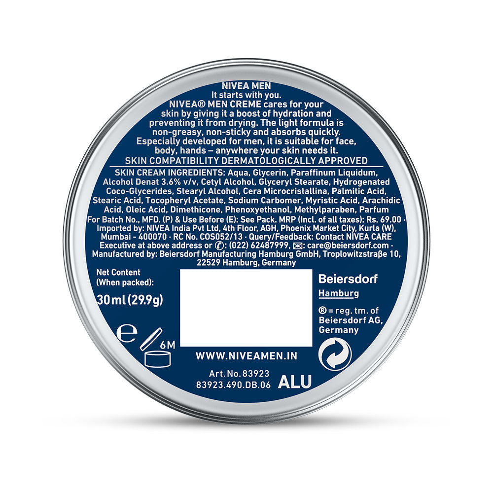 Nivea MEN Creme, Non Greasy Moisturizer, Cream for Face, Body & Hands, 30ml Buy at Indicrest Image 9