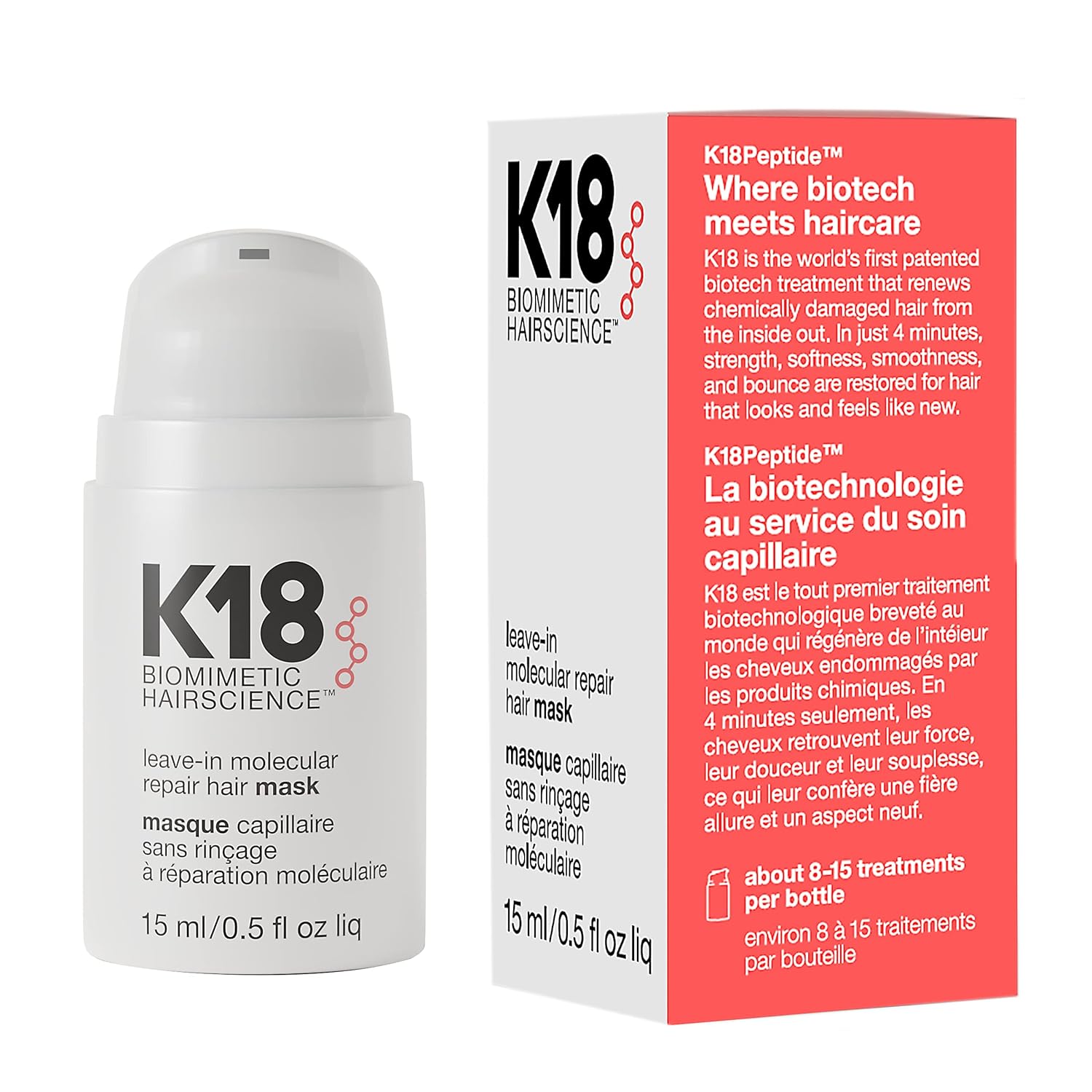 K18 Leave-in Molecular Repair Hair Mask, 15ml