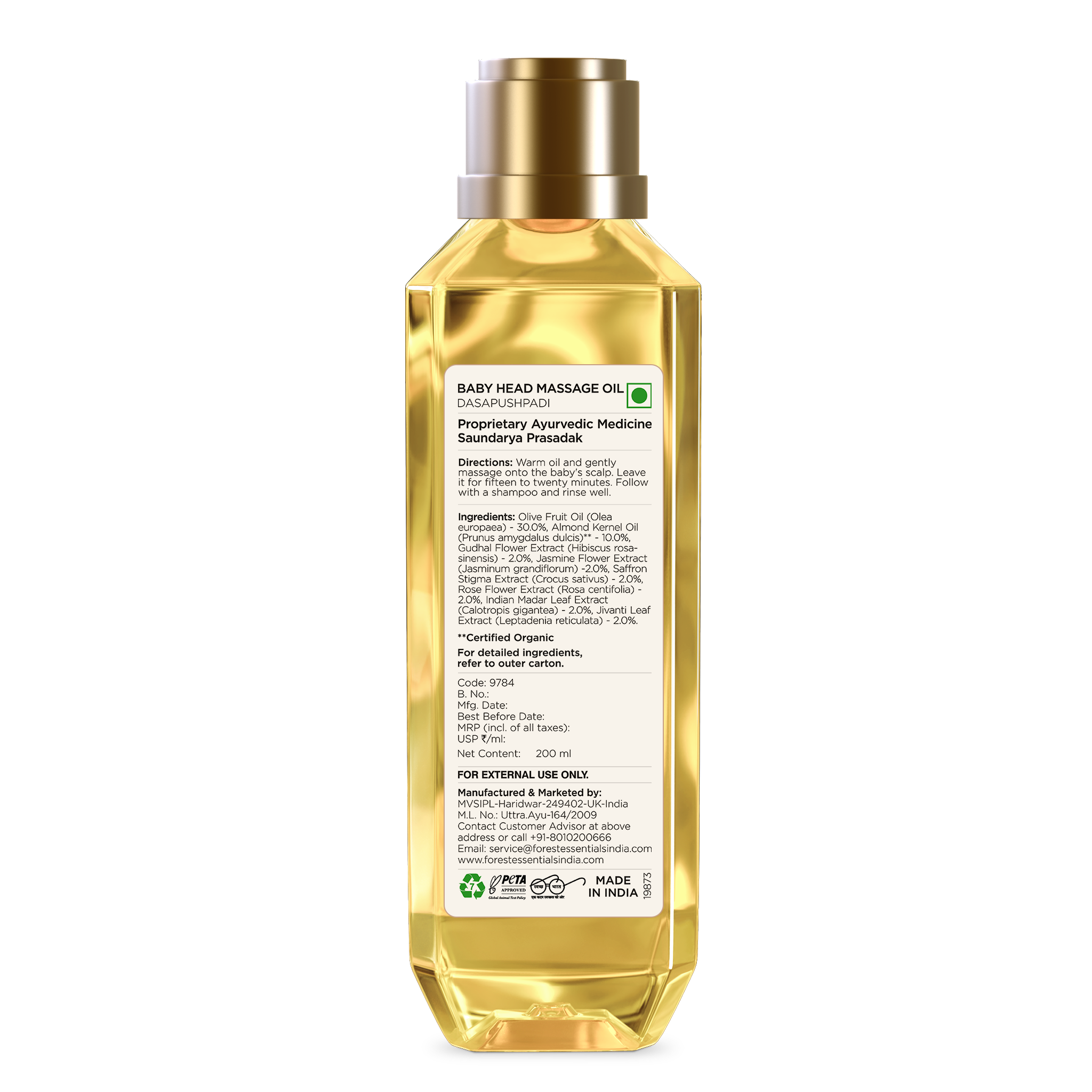 Forest Essentials Baby Head Massage Oil Dasapushpadi - Ayurvedic Natural Hair Oil for Babies, 200ml