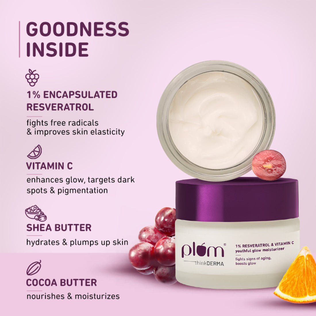 Plum 1% Resveratrol & Vitamin C Youthful Glow Moisturizer | Boosts Youthful Glow | Fades Dark Spots, 50g Buy at Indicrest Image 4