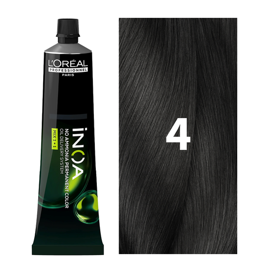 L'Oreal Professionnel Paris iNOA - 4 (Brown) - Ammonia Free Permanent Hair Colour - Mix 1:1 - (60g) Buy at Indicrest