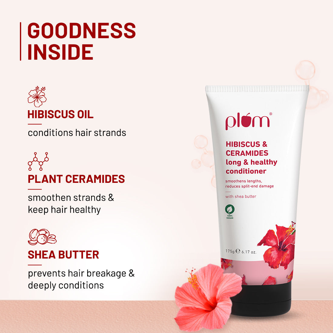 Plum Hibiscus & Ceramides Long & Healthy Conditioner | Smoothens Hair | Helps Prevent Split Ends, 175g Buy at Indicrest Image 4