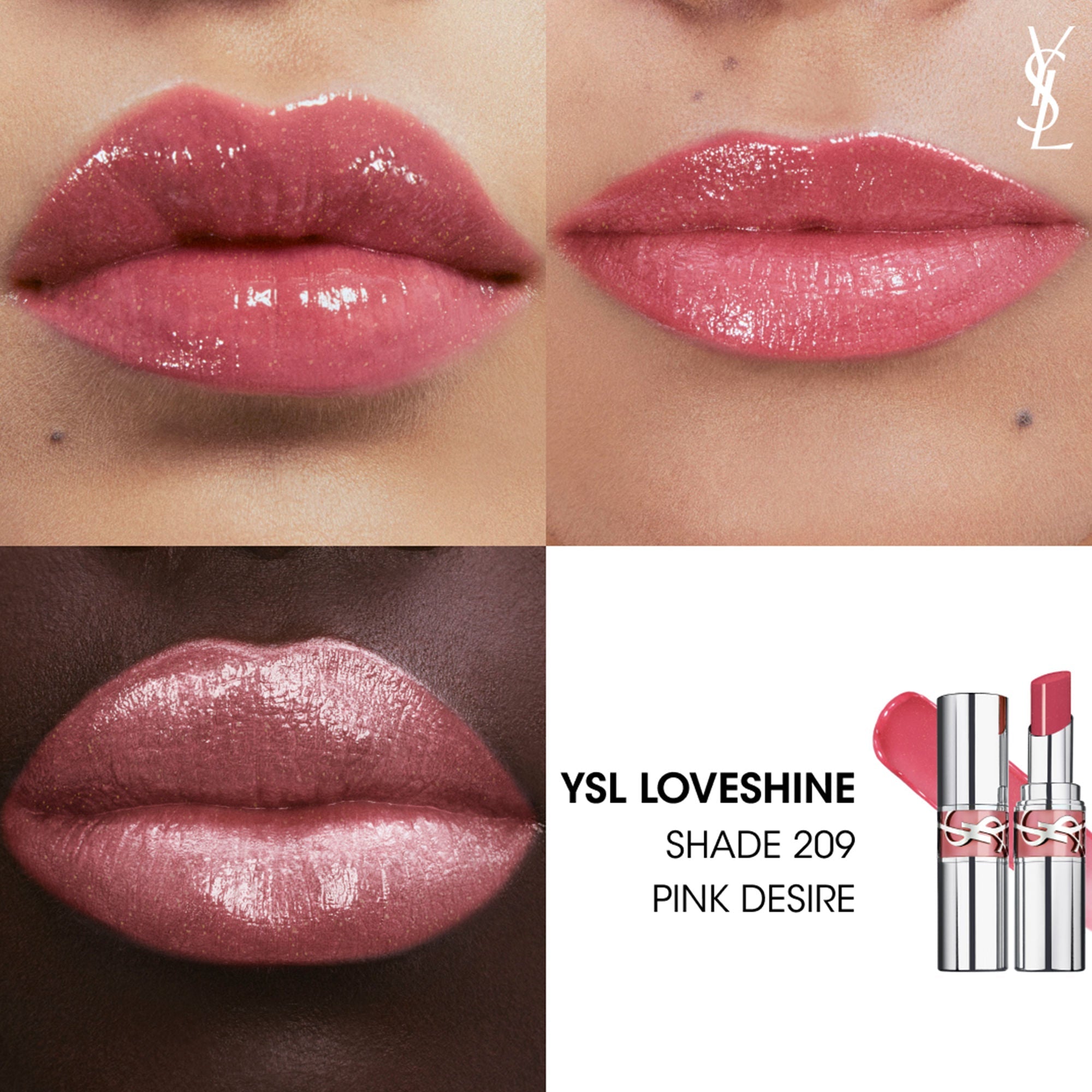 Yves Saint Laurent Loveshine High Shine Lipstick With 24H Hydration - 209 Pink Desire, 3.2g