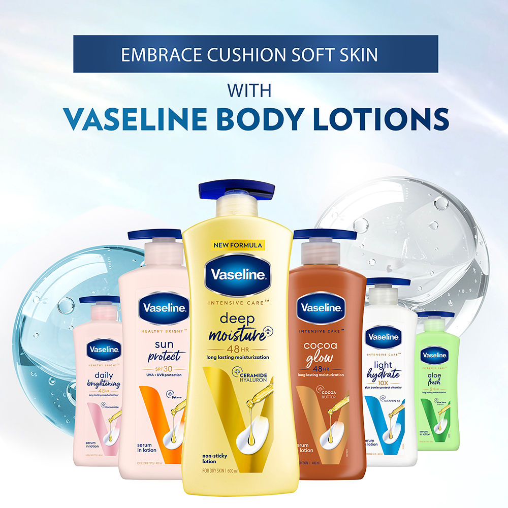 Vaseline Deep Moisture Body Lotion, For Dry Skin, Moisturised Glowing Skin, With Pro Ceramides, 600ml Buy at Indicrest Image 7