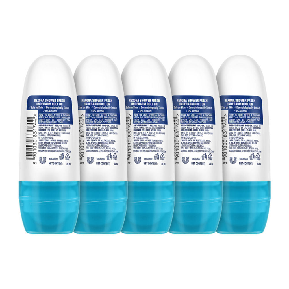 Rexona Women Deodorant Underarm Roll On Shower Fresh 72 Hour Odour Protection (Pack of 5), 125ml Buy at Indicrest Image 3