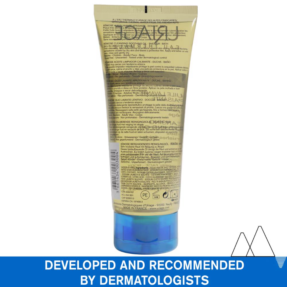 Uriage Xemose Dermatological Body Wash Cleansing Oil Dry Skin Prone to Atopic Eczema for Face & Body, 200ml