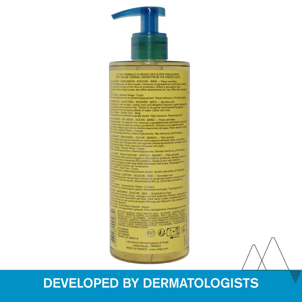 Uriage Cleansing Oil with 25% Glycerin Dermat Recommended Gently Cleanses & Moisturizes Face & Body, 500ml