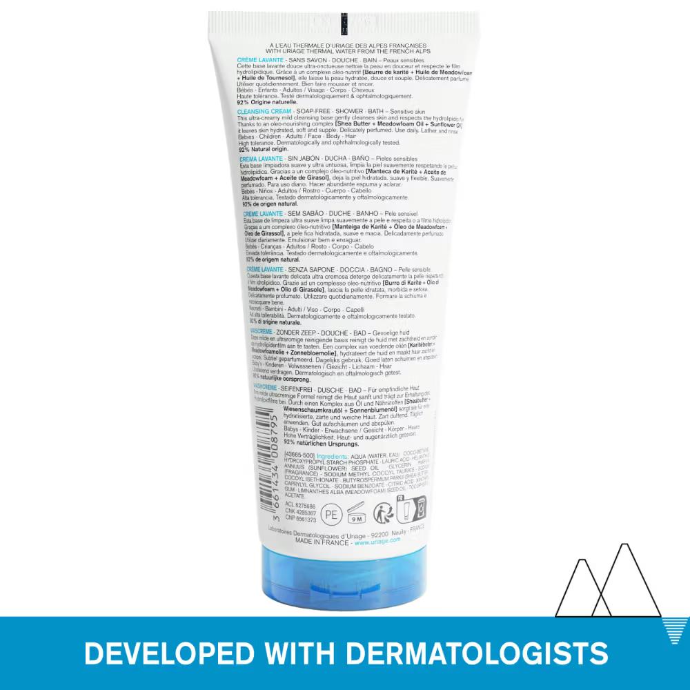 Uriage Daily Moisturizing Body Wash with Shea Butter Dermatological Cleanser for Face, Body & Hair, 200ml