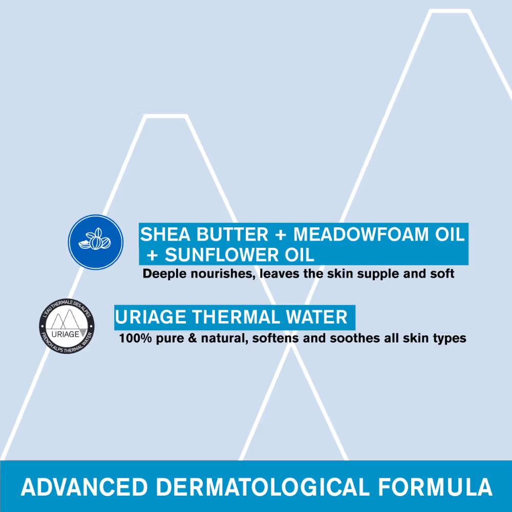 Uriage Daily Moisturizing Body Wash with Shea Butter Dermatological Cleanser for Face, Body & Hair, 200ml