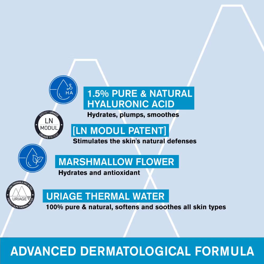 Uriage Eau Thermale Hydration Booster Serum 1.5% Pure Hyaluronic Acid for Hydrated, Plump, Soft Skin, 30ml