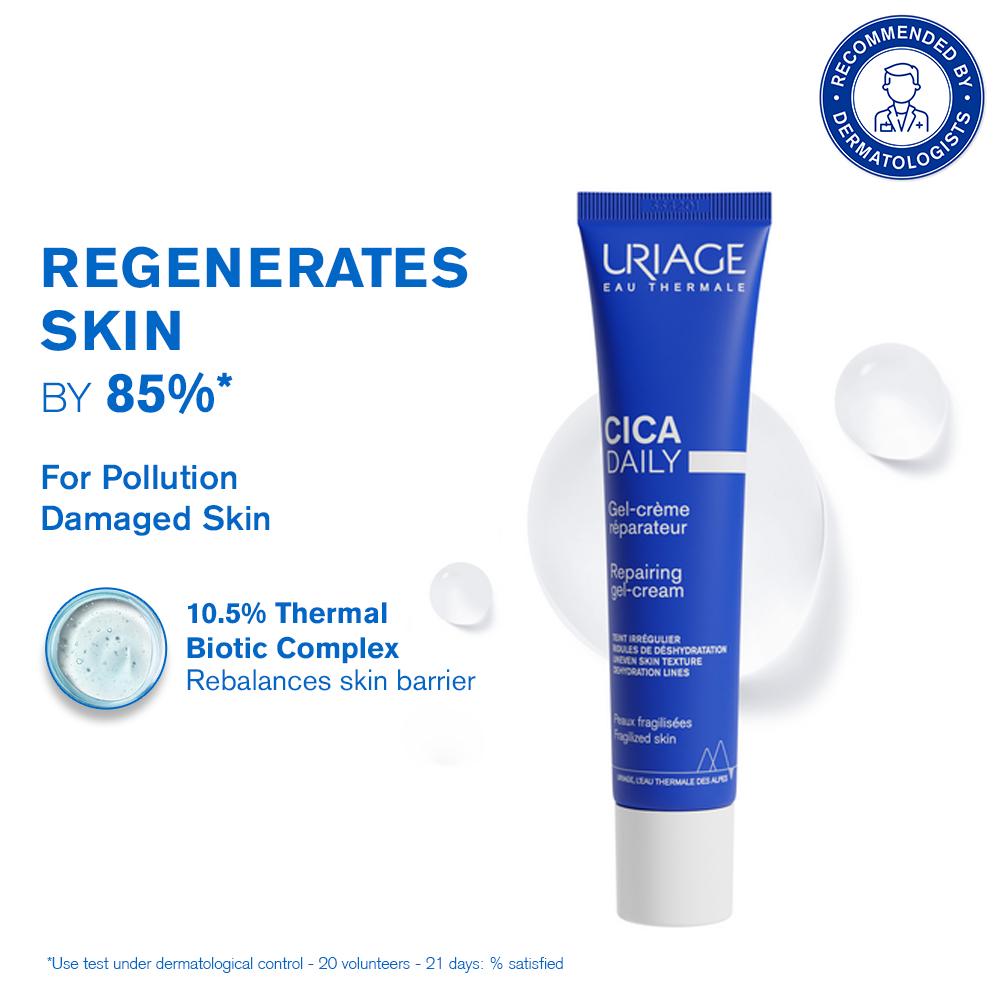 Uriage Cica-Daily Repairing Gel Face Cream Rejuvenates Skin Centella Asiatica Hyaluronic Acid Cu-Zn, 40ml, Buy from Indicrest