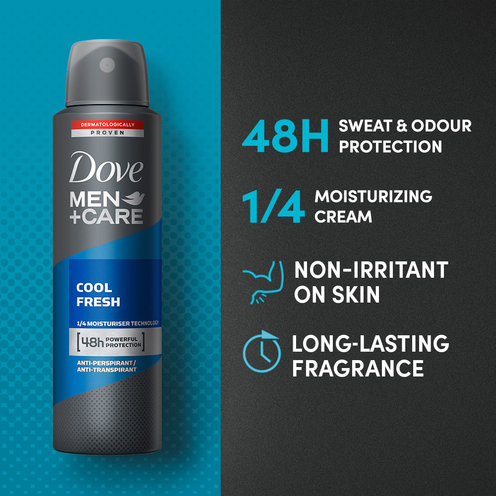 Dove Men+Care Cool Fresh Dry Spray Antiperspirant Deodorant (Pack of 2), 150ml Each Buy at Indicrest Image 4