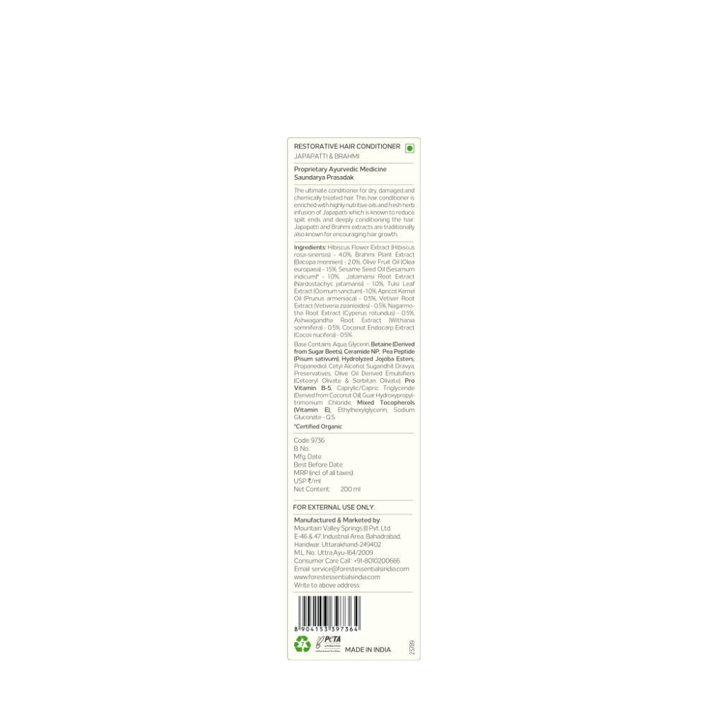 Forest Essentials Hair Conditioner Japapatti & Brahmi - Ayurvedic, Natural - Sulphate Free, 200ml