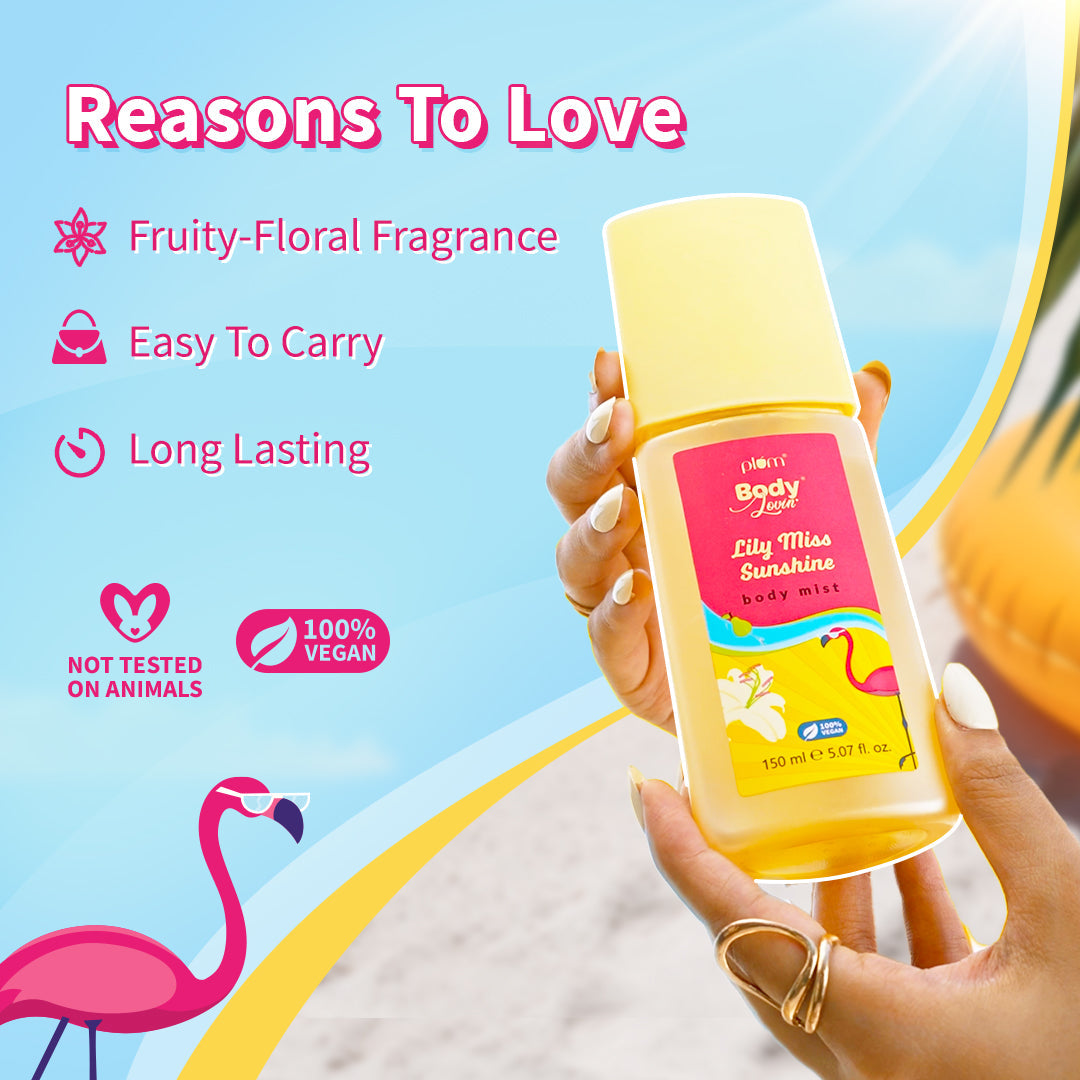 Plum Lily Miss Sunshine Body Mist by Plum BodyLovin' | Long Lasting | Travel-Friendly | Fruity-Floral Fragrance | Perfume Body Spray, 150ml Buy at Indicrest Image 6
