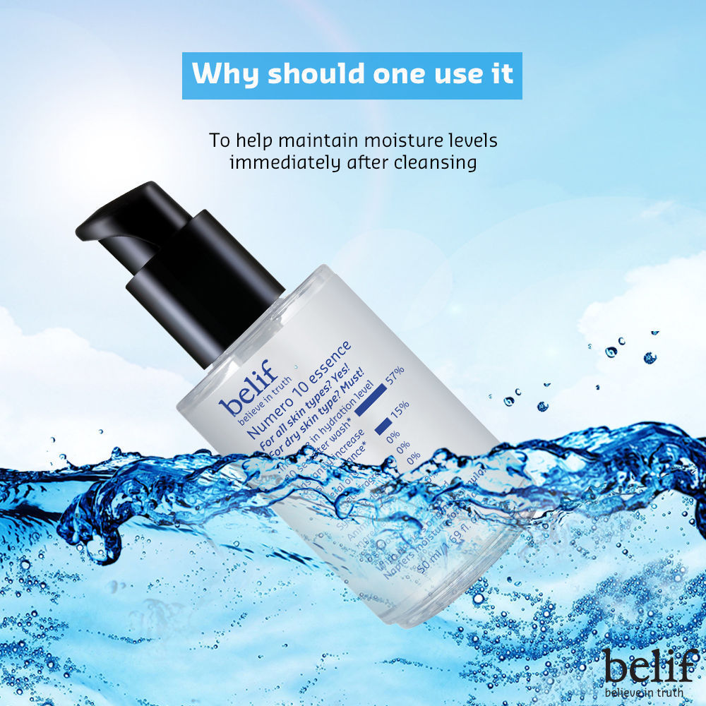 belif Numero10 Essence - Korean Vegan Water Toner & Brightening Serum for Glass Skin & Hydrated Glow, 50ml