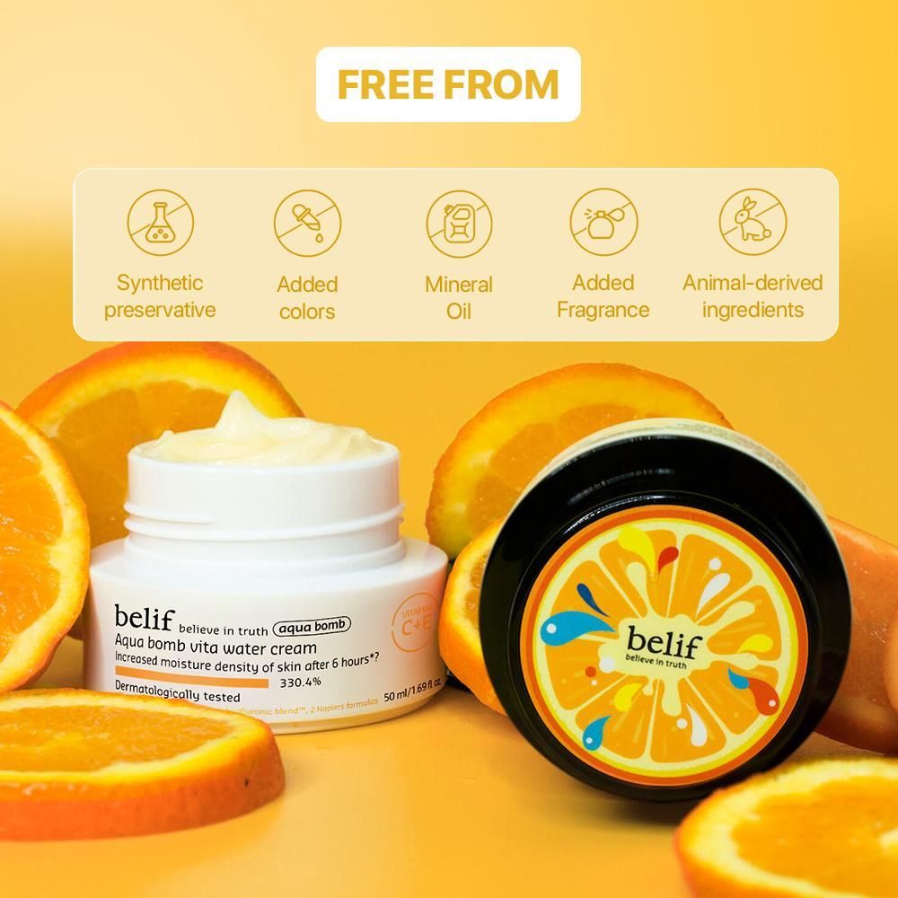 belif Aqua Bomb Vita Water Cream-Brightening Vegan Korean Moisturizer-Vitamin C & Hyaluronic Acid, 50ml