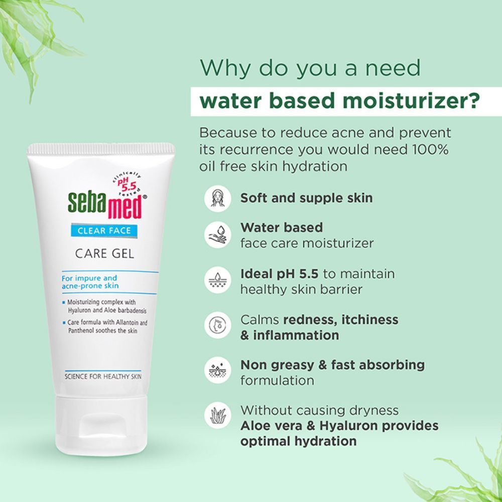 Sebamed Clear Face Care Gel, PH 5.5, Acne Prone Skin, Hyaluron & Aloe Vera, Water Based Moisturiser, 50ml Buy at Indicrest Image 2