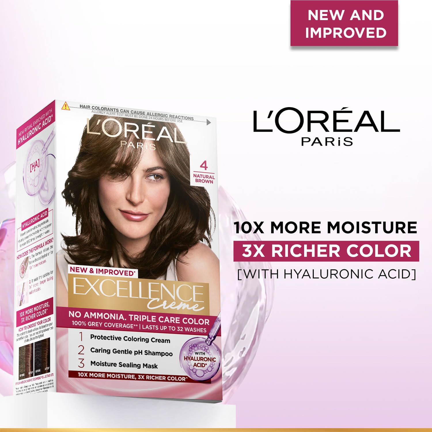 L'Oreal Paris Excellence Creme Hair Color, 4 Natural Brown (72ml+100g)
