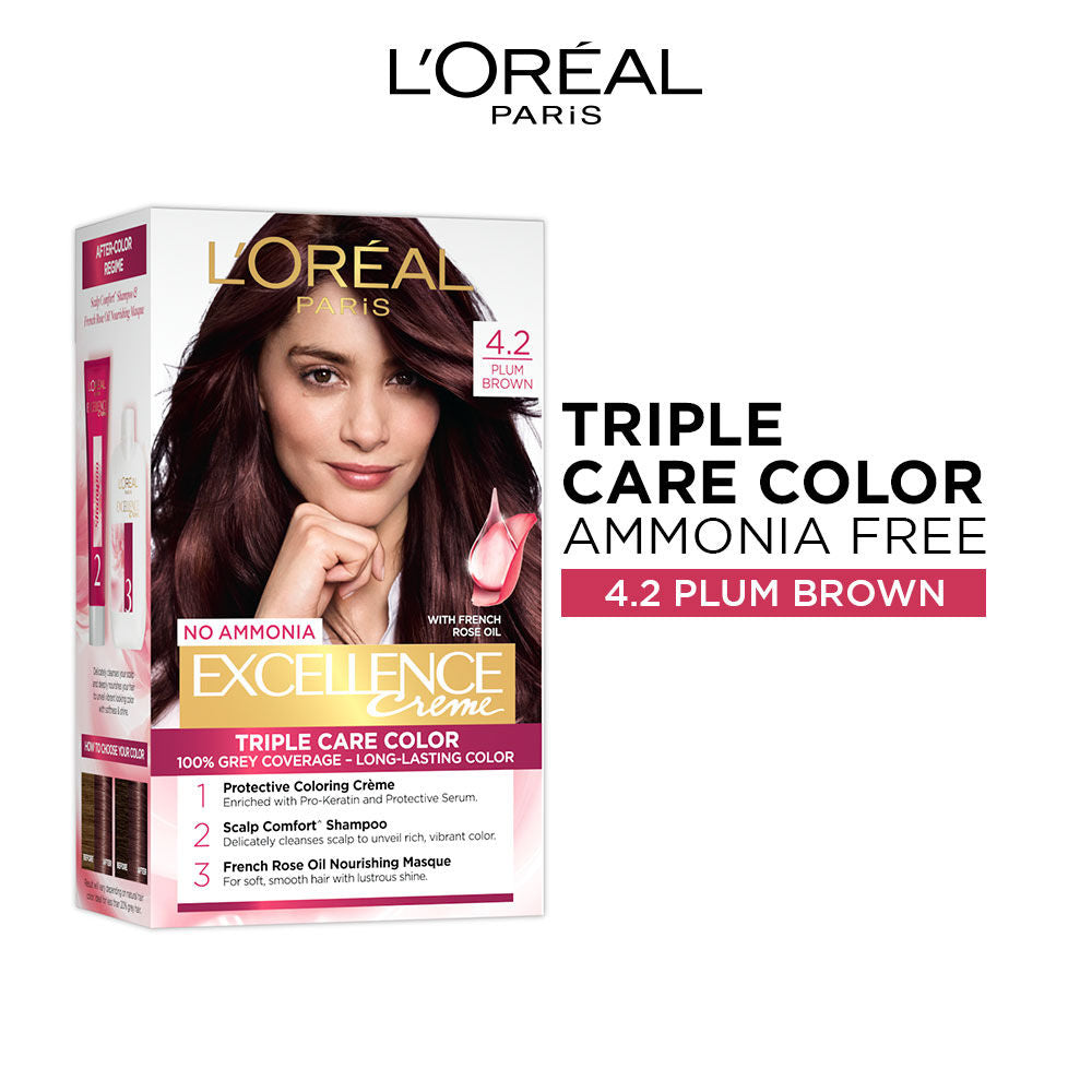L'Oreal Paris Excellence Creme Hair Color - 4.2 Plum Brown, 100g+72ml Buy at Indicrest