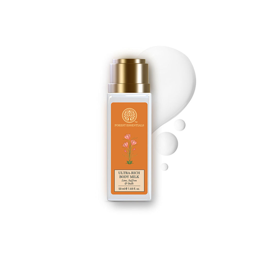 Forest Essentials Ultra-Rich Body Milk Lime Saffron & Oudh - Ayurvedic Moisturising Body Lotion, 50ml, Buy from Indicrest
