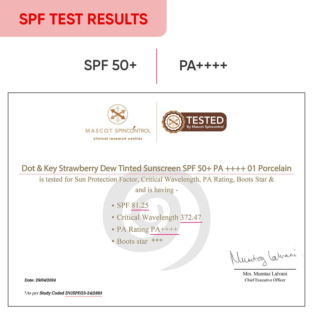 Dot & Key Strawberry Dew Tinted Sunscreen SPF 50+ PA++++, Porcelain Light Buy at Indicrest Image 2