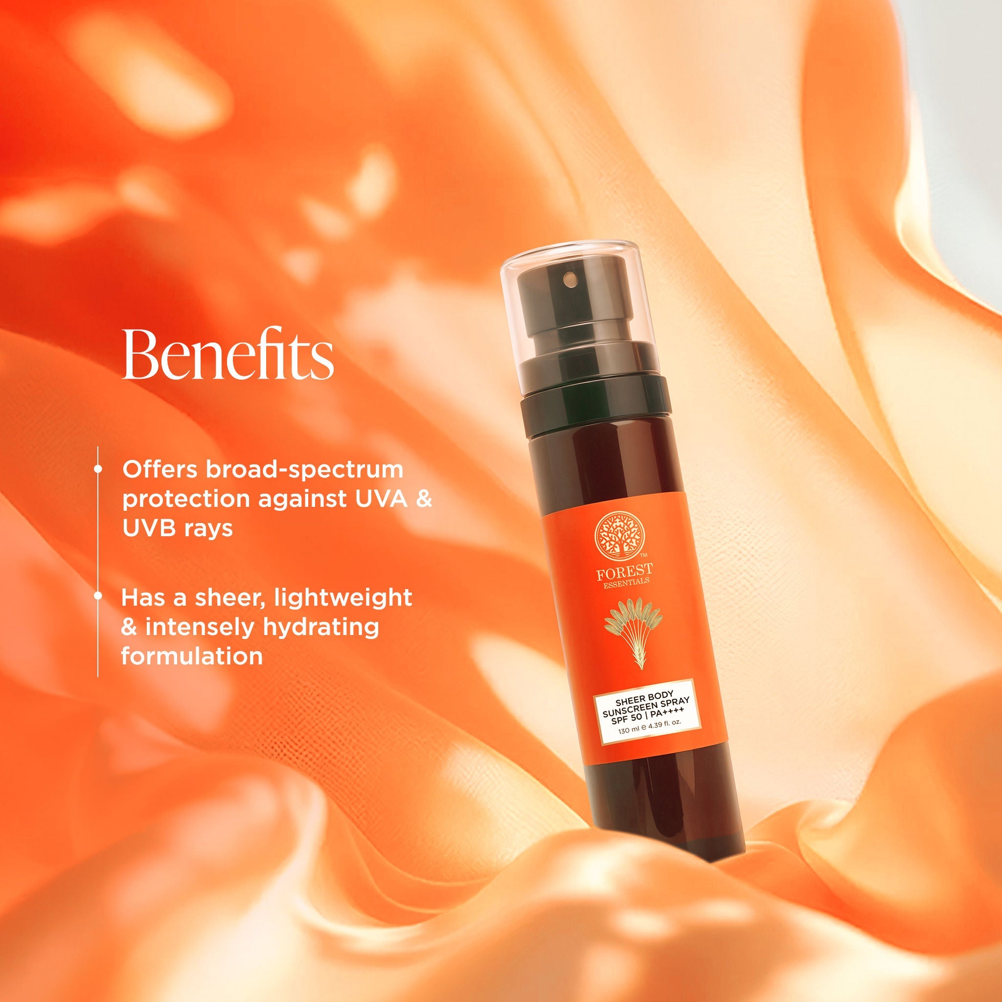 Forest Essentials Sheer Sunscreen Body Spray Spf 50 PA++++ Lightweight, No White Cast, 130ml