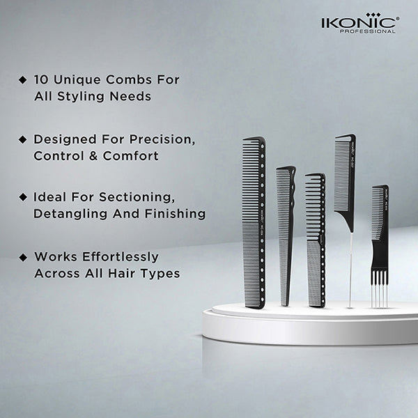 Ikonic Professional Hair Dressing Comb Set- (Set of 10 Pieces) Buy at Indicrest Image 4