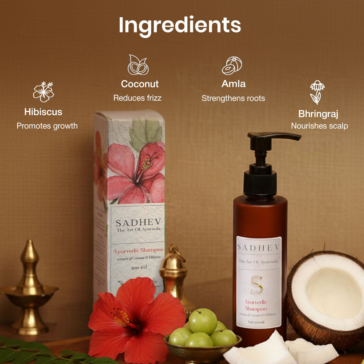 Sadhev Ayurvedic Shampoo - Coconut & Hibiscus, 200ml