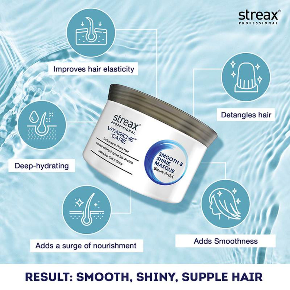 Streax Professional Vitariche Care Smooth & Shine Hair Masque For Frizzy & Dry hair, 200g Buy at Indicrest Image 4