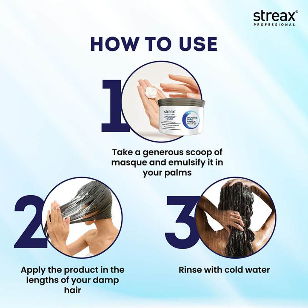 Streax Professional Vitariche Care Smooth & Shine Hair Masque For Frizzy & Dry hair, 200g Buy at Indicrest Image 5