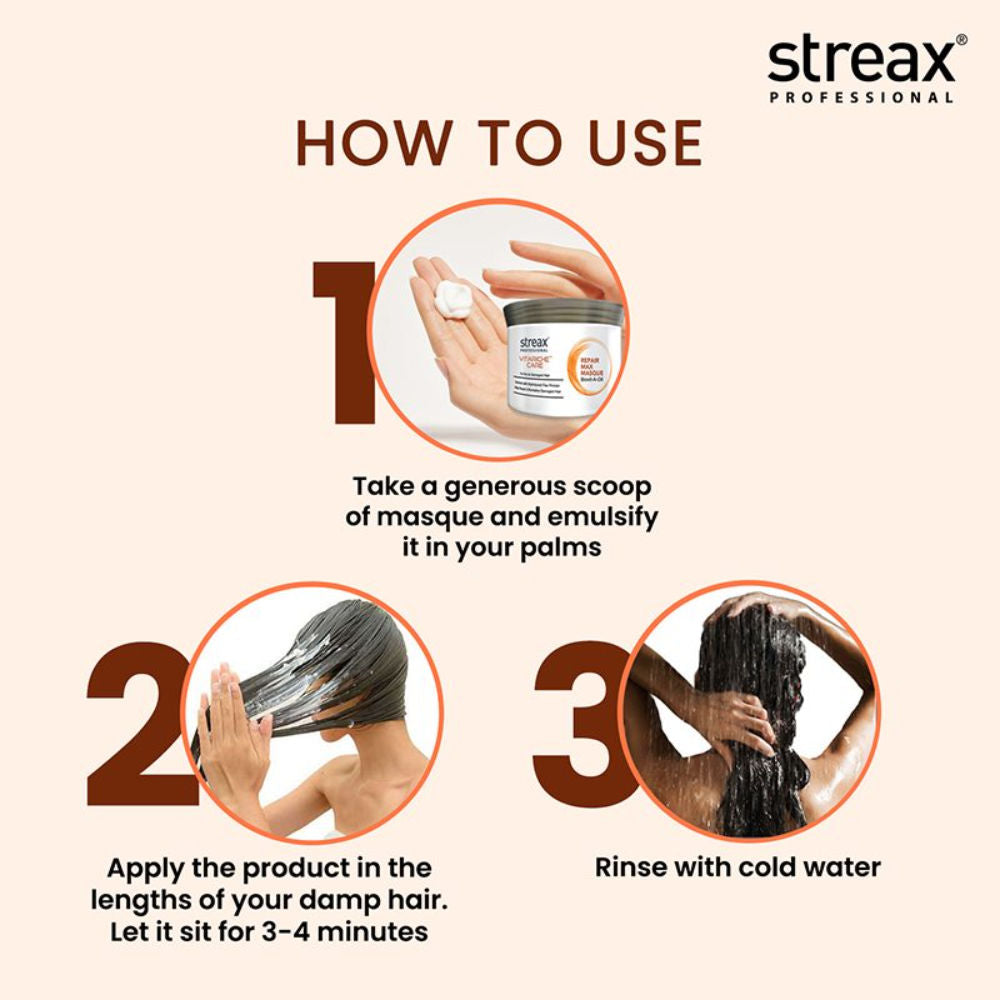 Streax Professional Vitariche Care Repair Max Hair Masque Biovit-A-OX For Healthy Hair, 200g Buy at Indicrest Image 5