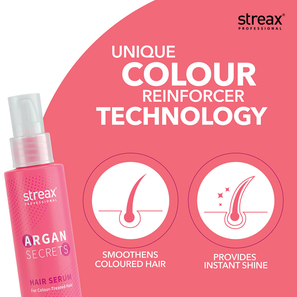 Streax Professional Argan Secrets Hair Serum For Colour -Treated Hair Enriched With Argan Oil, 100ml Buy at Indicrest Image 2