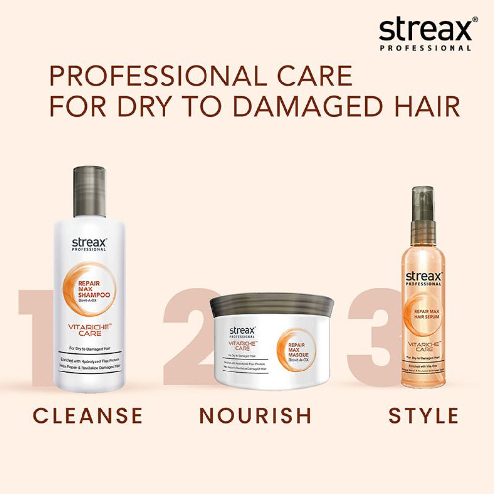 Streax Professional Vitariche Care Repair Max Shampoo For Dry, Damaged Hair, 1500ml Buy at Indicrest Image 7