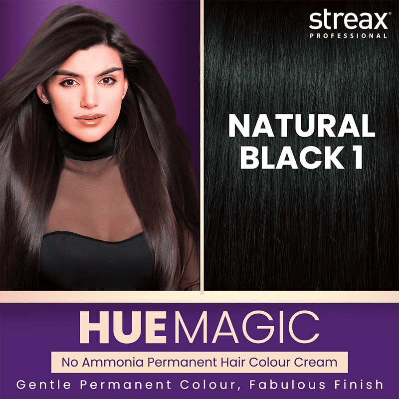 Streax Professional HueMagic Permanent Hair Colour - 1 Natural Black, 90g Buy at Indicrest Image 2