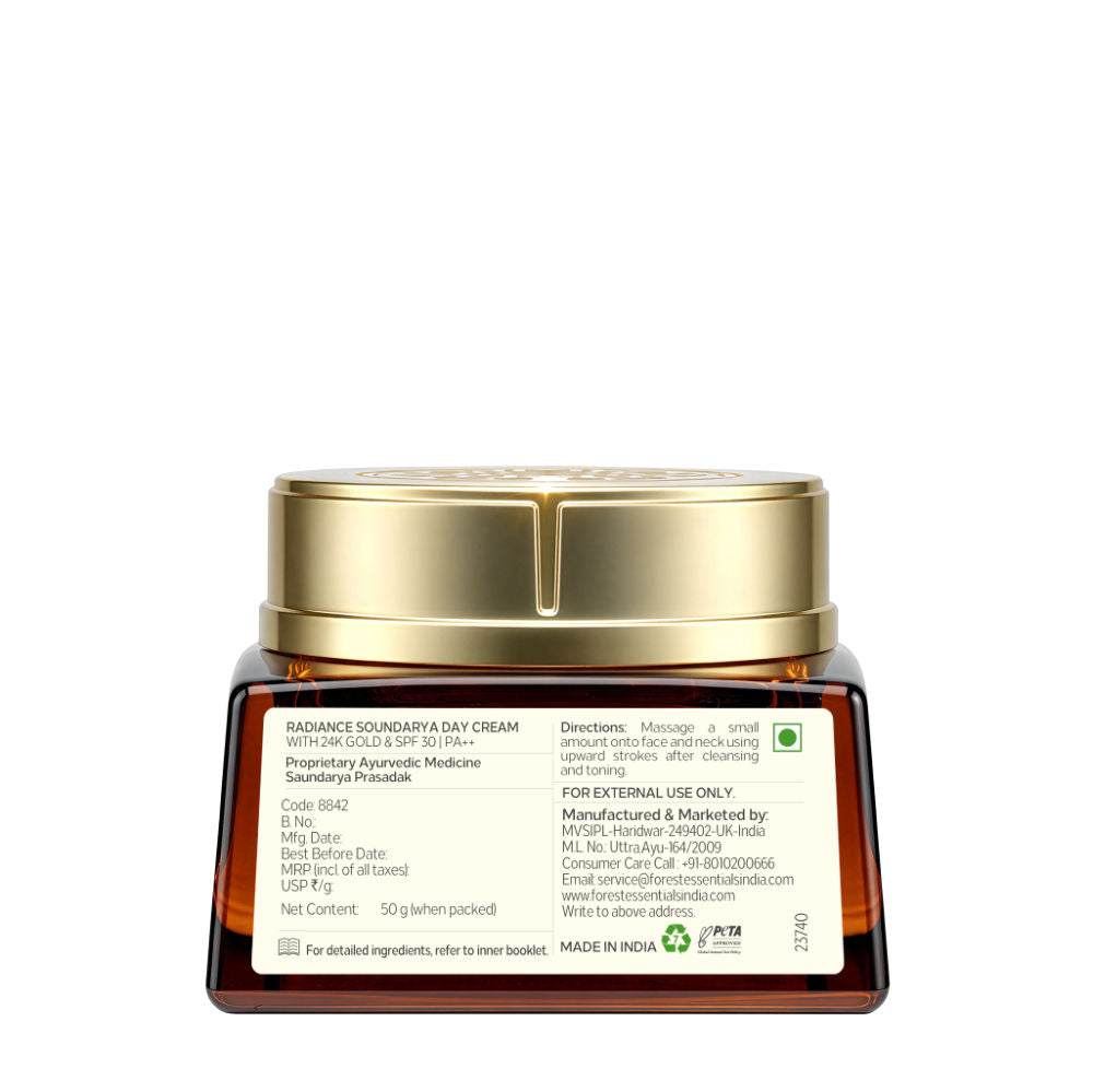 Forest Essentials Soundarya Radiance Day Cream with 24K Gold & SPF 30 PA++, 50g