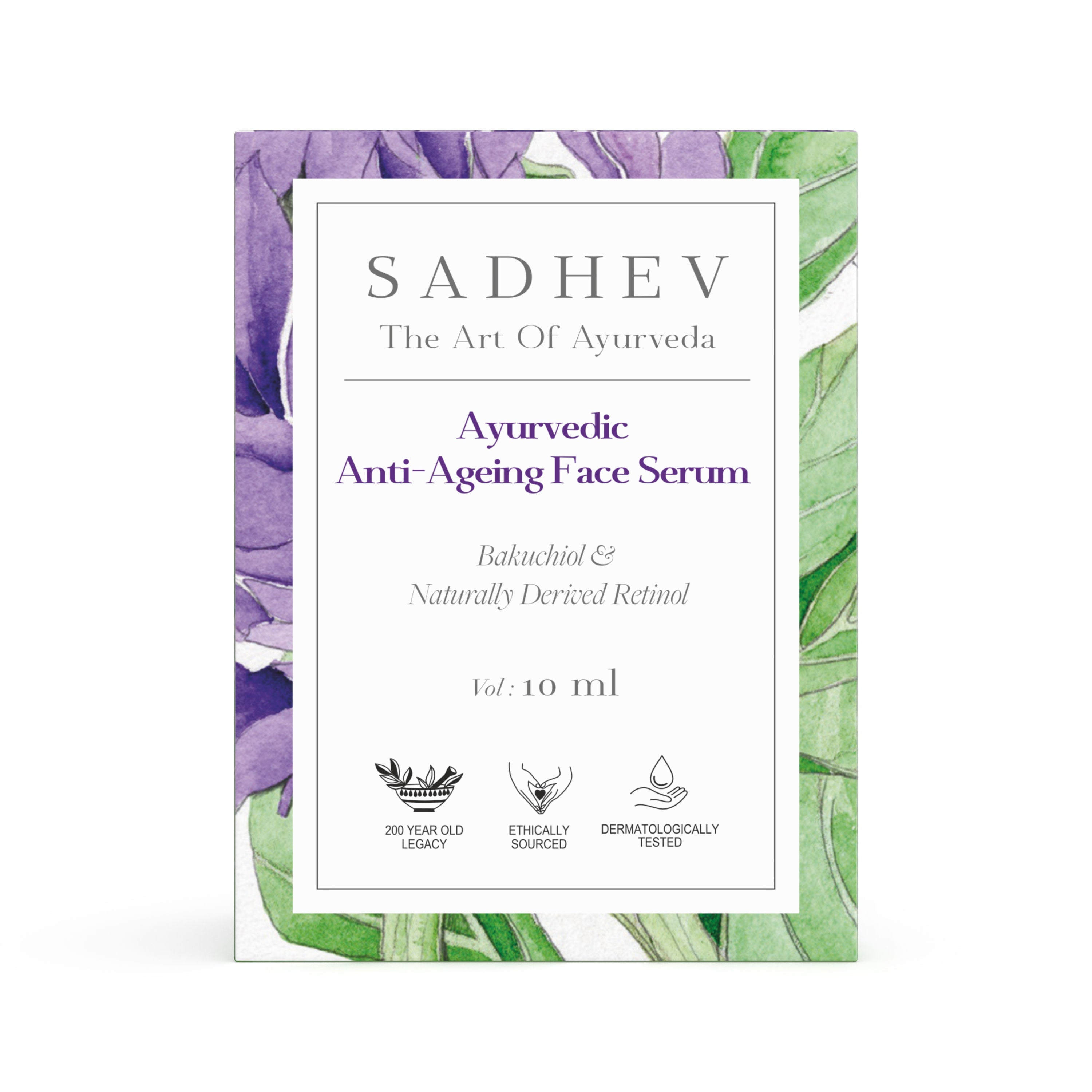 SADHEV Ayurvedic Anti-Ageing Face Serum with Bakuchiol & turally Derived Retinol, 10ml