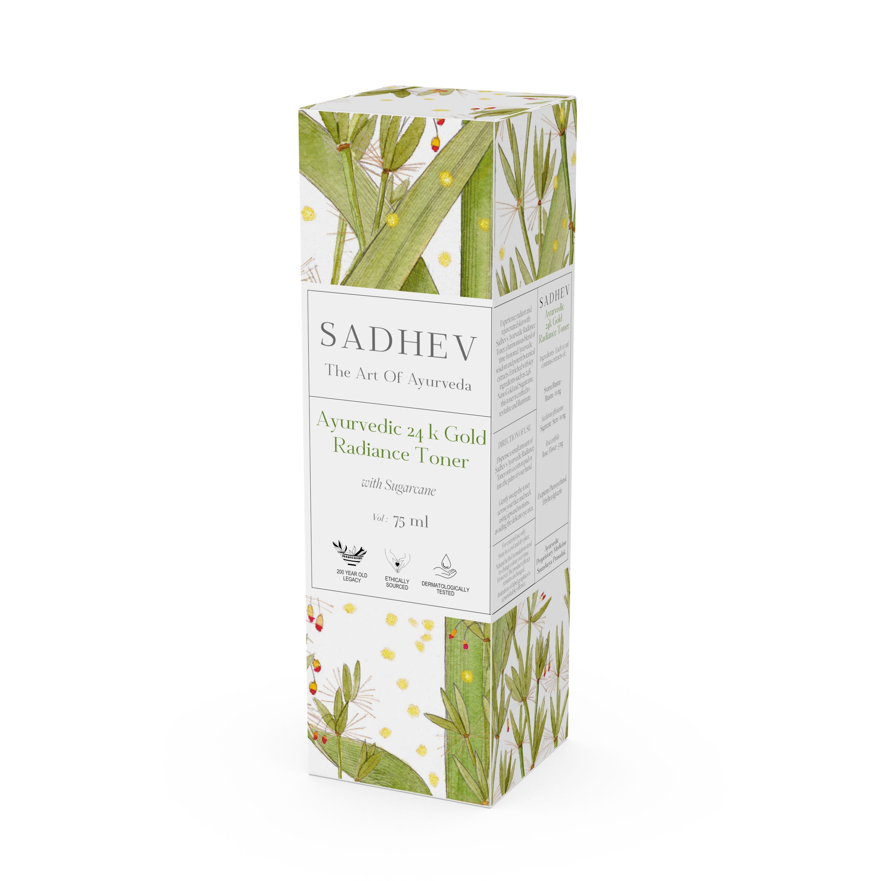 SADHEV Ayurveda Ayurvedic Radiance Toner with Swar Bhasma & Sugarcane, 75ml