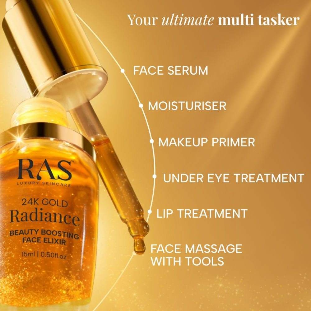 RAS Luxury Oils RAS Luxury Oils 24K Gold Radiance Beauty Boosting Face Elixir Serum For Glowing Skin, 15ml