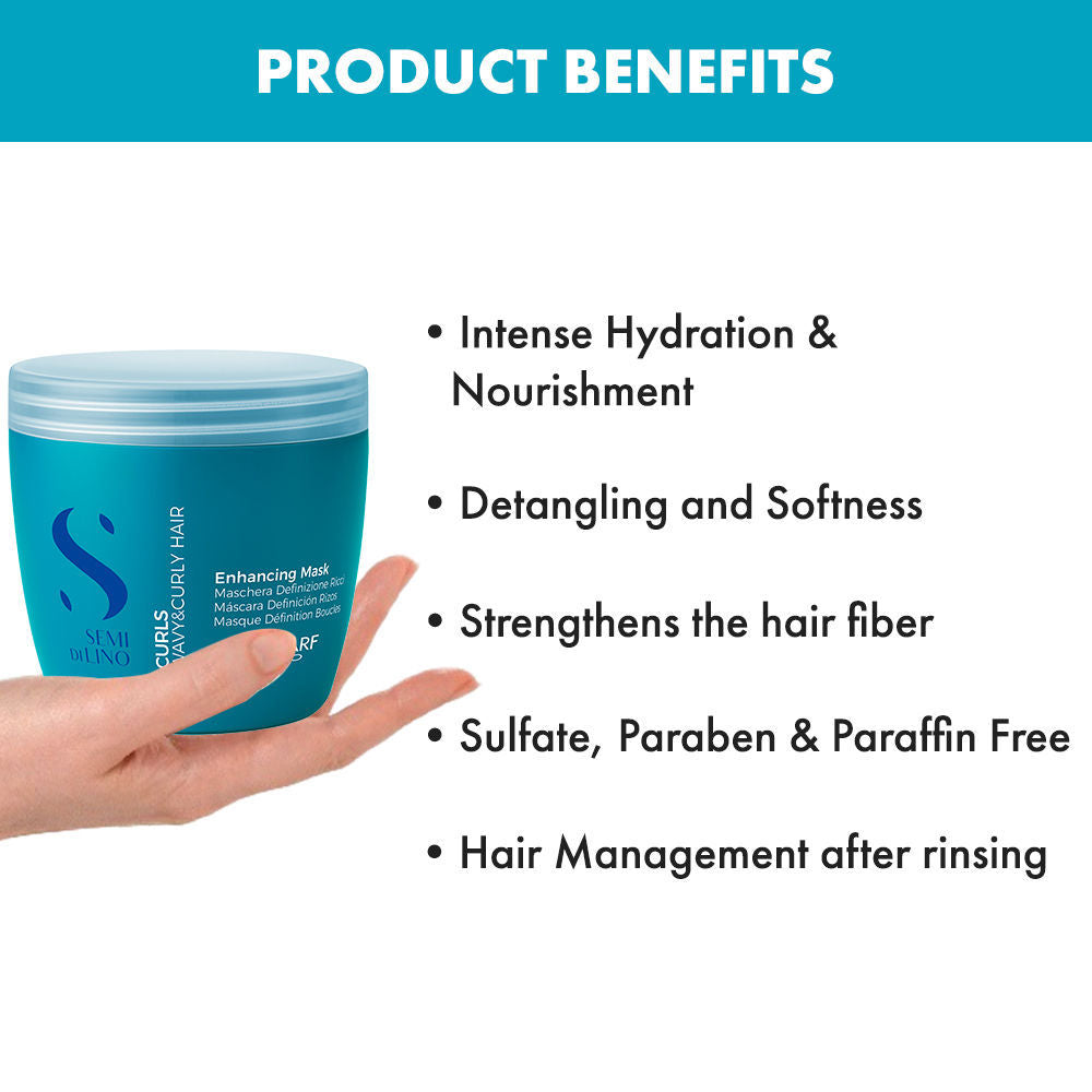 ALFAPARF MILANO Curly Hair Mask, Curls Defining, Frizzy Hair, Deep Moisture, Sulfate Free, 500ml