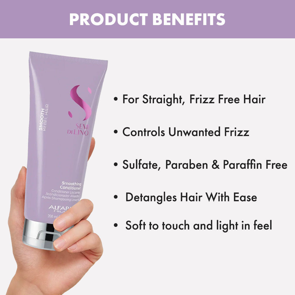 ALFAPARF MILANO Smoothing Conditioner for Dry & Frizzy Hair, Sulfate & Paraben Free, 200ml