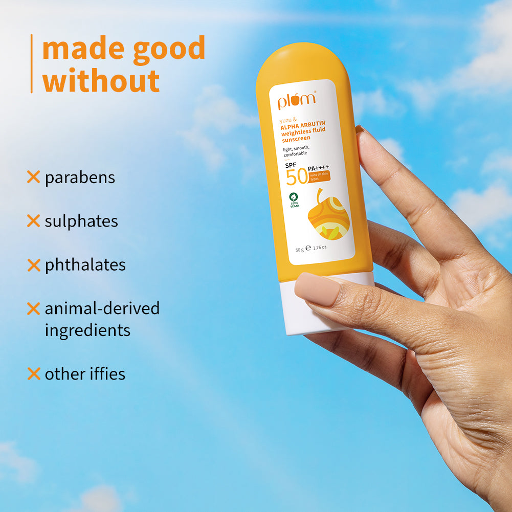 Plum Yuzu & Alpha Arbutin SPF 50 Weightless Fluid Sunscreen | Ultra-Light Texture | No White Cast | Non-Greasy, 50g Buy at Indicrest Image 7