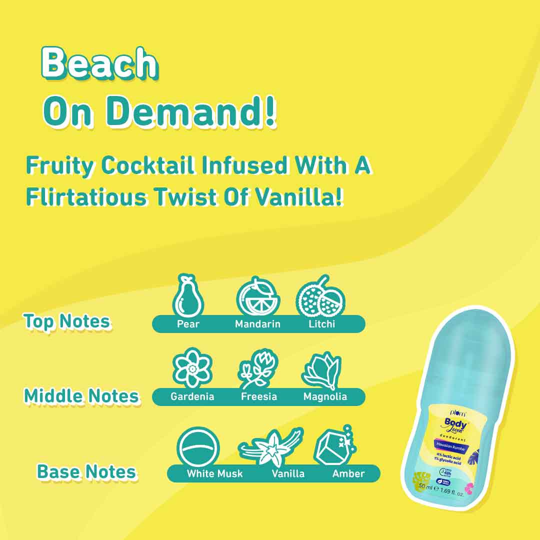 Plum Hawaiian Rumba Deodorant Roll On by Plum BodyLovin' | 4% Lactic Acid & 1% Glycolic Acid | Controls Odor & Fades Underarm Darkness | Warm Vanilla Fragrance, 50ml Buy at Indicrest Image 6