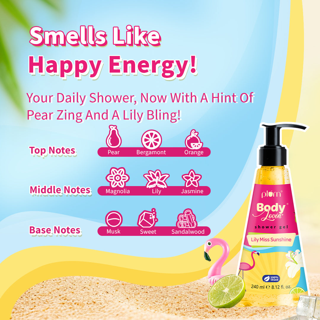 Plum Lily Miss Sunshine Shower Gel by Plum BodyLovin' | SLS-Free | Hydrating Formula | Fruity-Floral Fragrance | Aloe-Infused Body Wash, 240ml Buy at Indicrest Image 4
