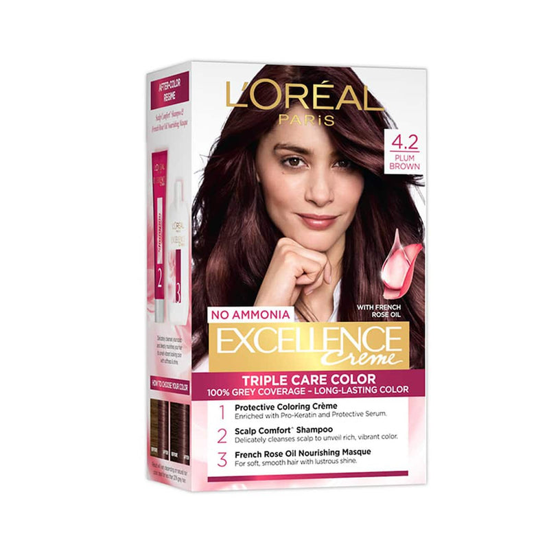 L'Oreal  Paris Excellence Creme Hair Color 4.2 Plum Brown (72ml+100g) Buy at Indicrest