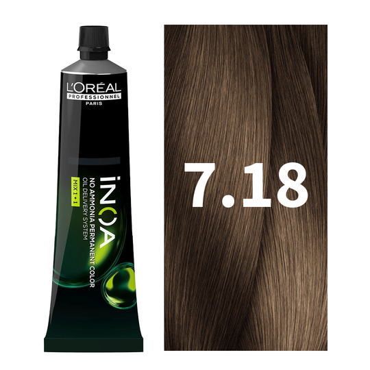 L'Oreal Professionnel Paris iNOA – 7.18 (Ash Mocha Blonde) Ammonia-Free Hair Color, 60g Buy at Indicrest