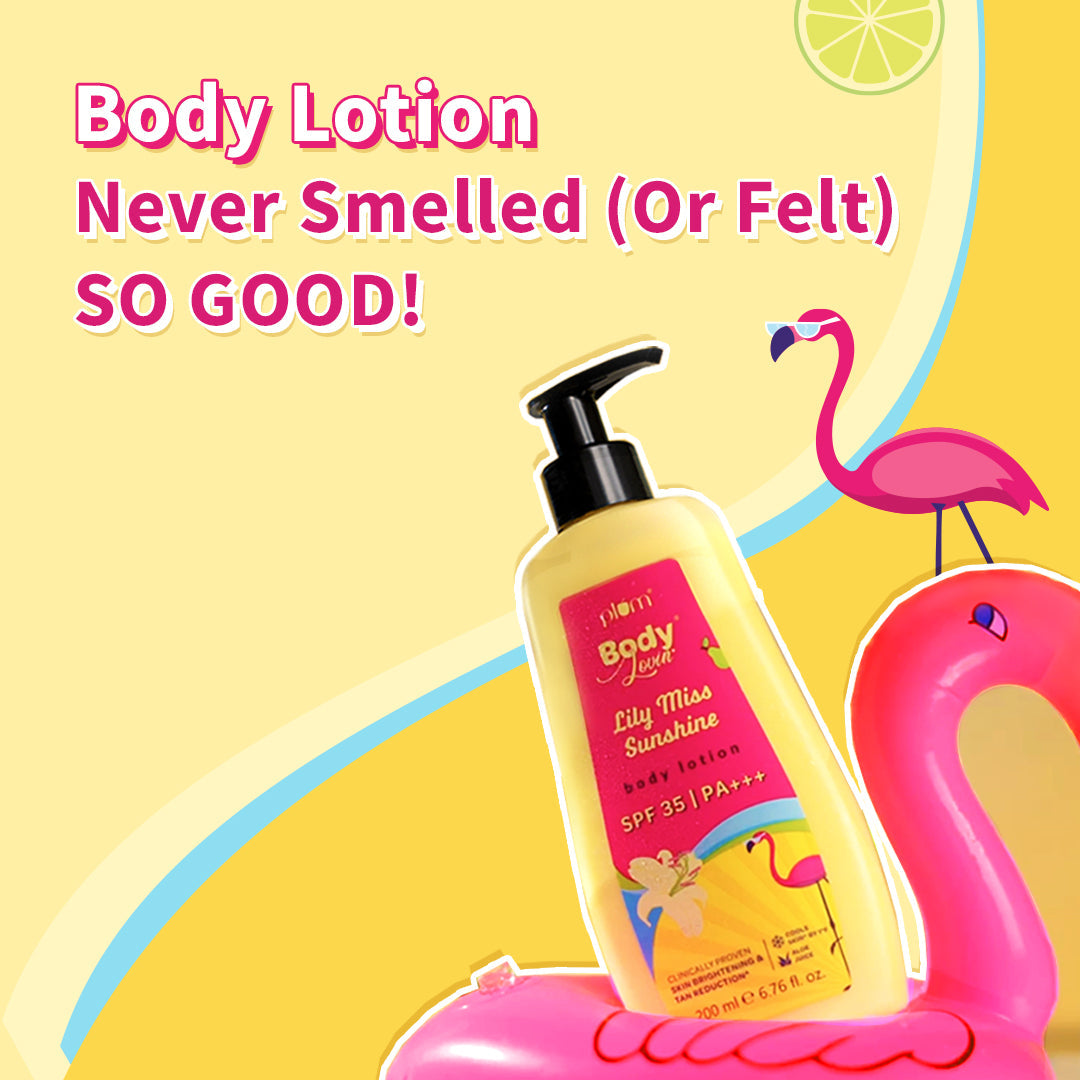 Plum Lily Miss Sunshine Sunscreen Body Lotion SPF 35 PA+++ by Plum BodyLovin' | No White Cast | Reduces Tan | Brightens, Cools & Hydrates Skin | Fresh Fruity-Floral Fragrance, 200ml Buy at Indicrest Image 7