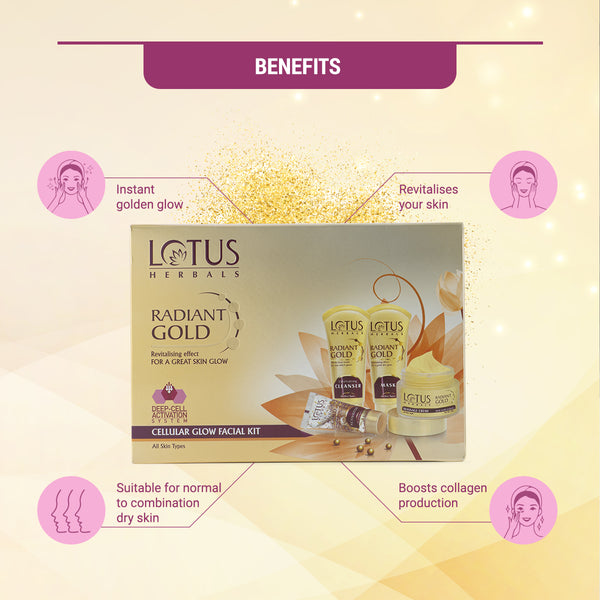 Lotus Herbals Radiant Gold Cellular Glow Facial Kit, (170gm) - Indicrest Buy at Indicrest Image 2